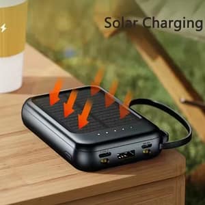 13 High Speed Portable Solar Power Bank 10,000mAh,Ultra Slim Mini Solar Charger Fast Charging with Built in Cables