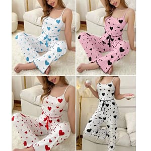 LUXURY OR NOTHING... (1) Women Heart Print Camisole Pajama Set